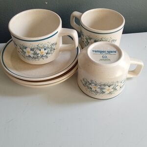 Lenox Temper-ware Dewdrops Tea Cup and Saucer Set of 3 Vintage Stoneware USA